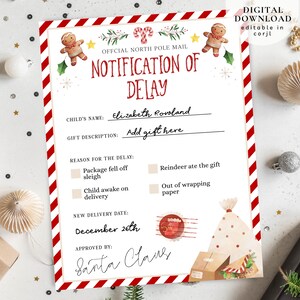 Presente de Natal atrasado editável, Notificação de atraso, Presente de Natal atrasado, Vale-presente de Natal para impressão, Presente de Natal atrasado, 101