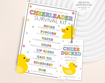 Printable Cheer Survival Kit, Gift Ideas for Cheerleaders, Cheer Team Gift Survival Kit, Cheerleader Tag, Cheerducked Survival Kit, 342
