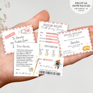 Ensemble modifiable de mini fée des dents, reçu imprimable de la dent perdue, lettre de la fée des dents, certificat de la mini fée des dents, lettre de ma première dent, 143