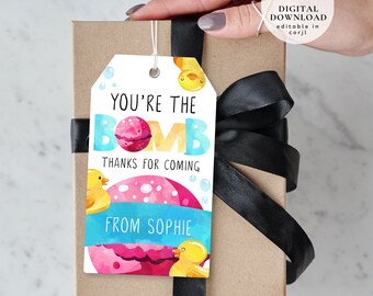 You’re the bomb gift tag, Bath Bomb Favor Tag, Editable Bath Bomb Gift Tag, Thank you gift tag, Baby shower gift tag, Soap gift label, 132
