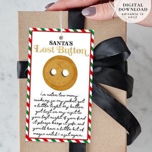 Der verlorene Knopfanhänger des Weihnachtsmanns, Weihnachtsknopf-Heiligabend-Box, der verlorene Weihnachtsknopfanhänger, Heiligabend-Tradition, bearbeitbarer Weihnachtsgeschenkanhänger, 102