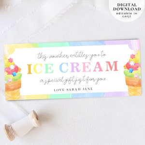 vales de helado, vales de postre, vales de comida para bodas, vales para fiestas de cumpleaños, vales de helado, vales de regalo editables, tarjetas de regalo para niños, 205