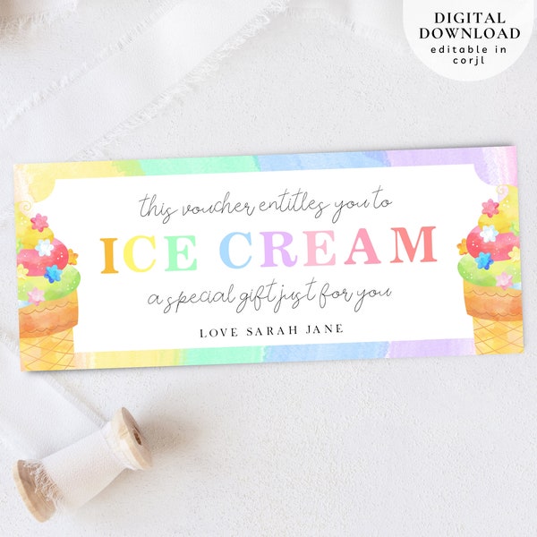 ice cream voucher, dessert tokens, wedding food voucher, birthday party voucher, ice cream token, editable gift voucher, kids gift card, 205