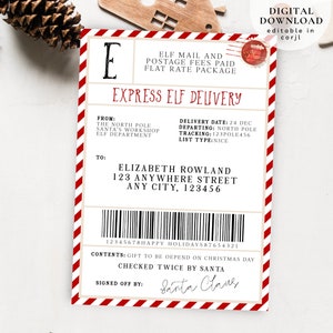 Edytowalna dostawa ekspresowa Elf, etykiety wysyłkowe Elf Mail, pakiet Elf Arrival, drukowana etykieta prezentowa Elf Mail, etykieta wysyłkowa na Boże Narodzenie, 101