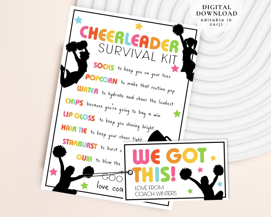 Printable Cheer Survival Kit, Gift Ideas for Cheerleaders, Cheer Team ...