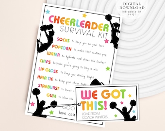 Printable Cheer Survival Kit, Gift Ideas for Cheerleaders, Cheer Team Gift Survival Kit, Cheerleader Tag, Cheerleader good luck tag, 311