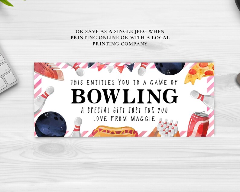 Bowling Gift Voucher Editable Birthday Gift Voucher Date - Etsy