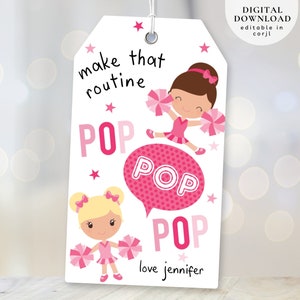 Pom Pom Cheerleader Tag, Cheer Team Printable Tag, Cheerleader good luck tag, Cheer Competition Tag, Cheer Make That Routine Pop Tags, 371