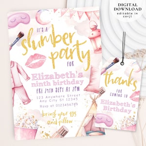 Slumber Party Invite, Sleepover Invite, Spa Party birthday invite, Pamper Party invite, Manicure & Pedicures Invite, PJs Party Invite, 395