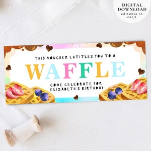 Vales para gofres, vales para postres, invitaciones para fiestas infantiles, vales para fiestas de cumpleaños, vales de chocolate, vales de regalo editables, tarjetas de regalo para niños, 303
