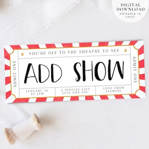 Bearbeitbares Theaterkarte, Musiktheaterkarte, Weihnachtstheaterkarte, Broadway-Showkarte, Konzertkarte, Weihnachtsgutschein, 092