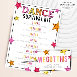 Printable Dance Survival Kit, Gift Ideas for Dancers, Dance Team Gift Survival Kit, Dance Competition Tag, Dance Team good luck tag, 344