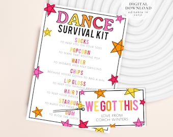 Printable Dance Survival Kit, Gift Ideas for Dancers, Dance Team Gift Survival Kit, Dance Competition Tag, Dance Team good luck tag, 344