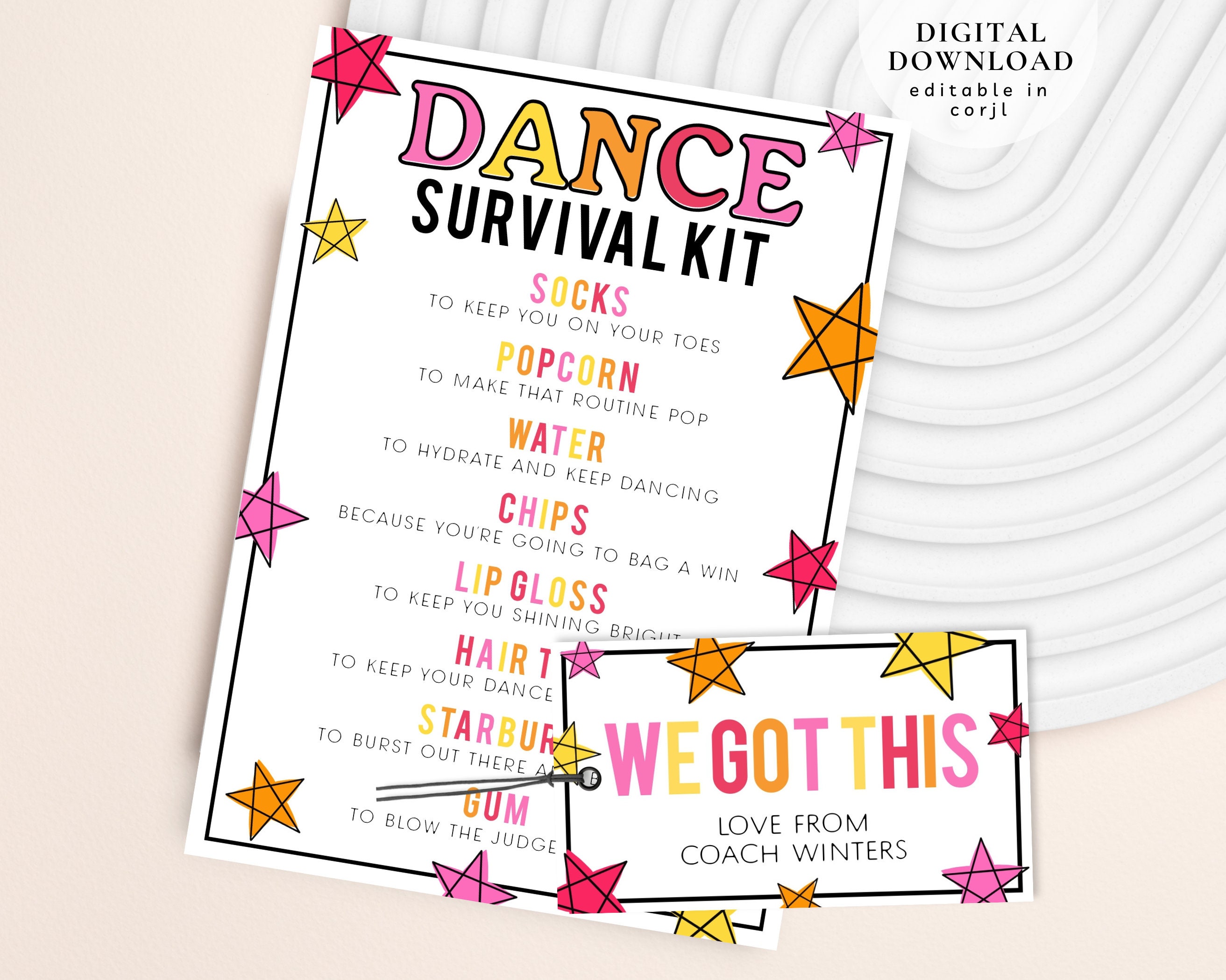 Printable Dance Survival Kit, Gift Ideas for Dancers, Dance Team Gift ...