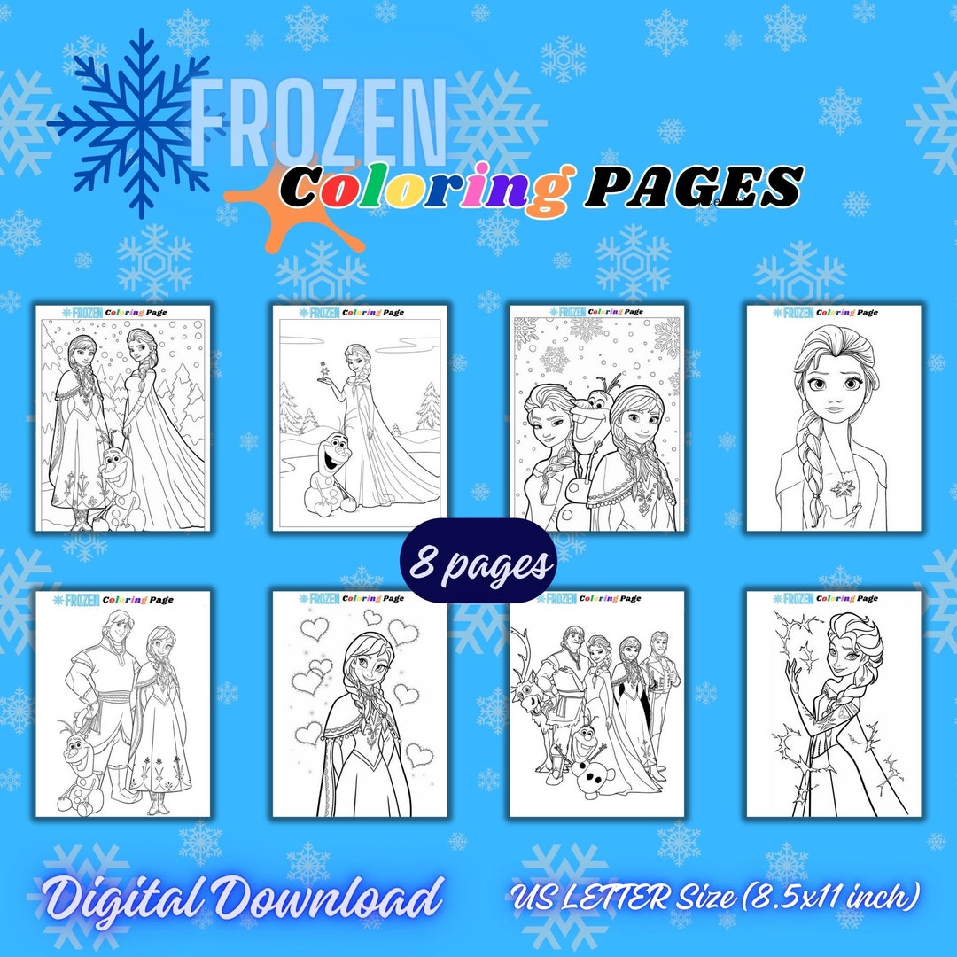 Frozen Themed Children's Coloring Pages - Digital Downloadable PDF - 8 ...