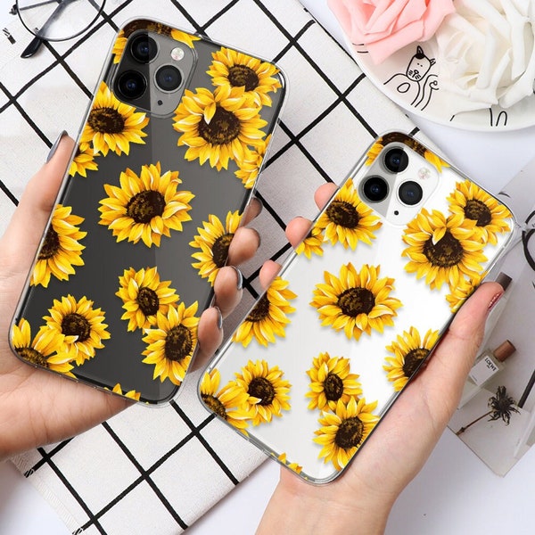 Clear Sunflower Phone Case Cover fit For iPhone 15 Pro Max, 14, 13, 12, 11, XR, 8+, 7 & Samsung S23, S22, A14, A54