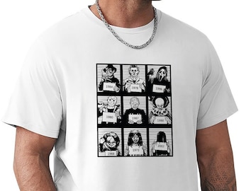 T-shirt con film spaventosi di Halloween - Stampa di film horror, foto segnaletiche, maglietta spettrale, maglietta unisex