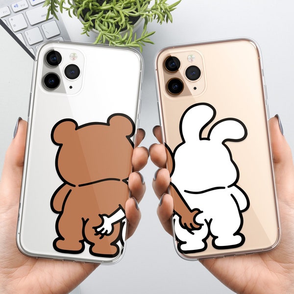 Cute Bears Couple Phone Case Bears Love Cover fit For iPhone 15 Pro Max, 14, 13, 12, 11, XR, 8+, 7 & Samsung S23, S22, A14, A54