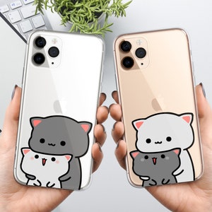 Coque de téléphone drôle de bande dessinée Kawaii couple de chats mignons pour iPhone 16 Pro Max 15 14 13 12 11 XS Plus Samsung S25 S24 A55 A54 Pixel 9 Pro 8