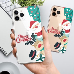 Merry Christmas Phone Case Clear Cartoon Santa Cover fit for iPhone 16 Pro Max 15 14 13 12 11 XS Plus Samsung S25 S24 A55 A54 Pixel 9 Pro 8