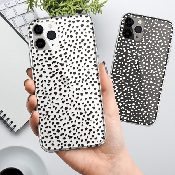Dalmation Spots Phone Case Clear Polka Dots Case Cover fit For iPhone 15 Pro Max, 14, 13, 12, 11, XR, 8+, 7 & Samsung S23, S22, A14, A54