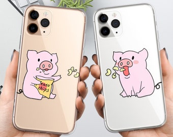 Lustige Paar-Karikatur-Schwein-Telefon-Kasten-Abdeckung passend für iPhone 15 Pro Max, 14, 13, 12, 11, XR, 8+, 7 & Samsung S23, S22, A14, A54