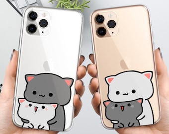 Funny Cartoon Kawaii Cute Cat Couple Phone Case Cover fit For iPhone 17 Pro Max, 16e, 15, 14, 12 & Samsung S25 Ultra, S24 FE, A56, Pixel 10