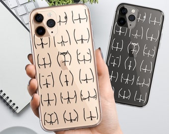 Clear Butt Phone Case Line Art Cover fit For iPhone 17 Pro Max, 16e, 15, 14, 12 & Samsung S25 Ultra, S24 FE, A56, Pixel 9 Pro 8