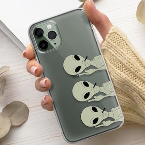 Funda transparente para teléfono con diseño de extraterrestre, con dedo medio, compatible con iPhone 16 Pro Max 15 14 13 12 11 XS Plus Samsung S25 S24 A55 A54 Pixel 7 8