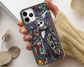 Cauchemar avant Noël Esthétique Jack Skellington Cover adapté pour iPhone 15 Pro Max, 14, 13, 12, 11, XR, 8+, 7 et Samsung S23, S14, A54