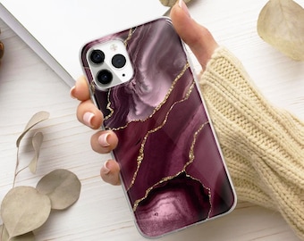 Burgundy Maroon Gold Marble Phone Case Cover fit for iPhone 17 Pro Max, 16e, 15, 14, 12 & Samsung S25 Ultra, S24 FE, A56, Pixel 9 Pro 8