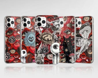 Red Creepy Eyeball-telefoonhoesje, horror-grunge-cover geschikt voor iPhone 17 Pro Max, 16e, 15, 14, 12 en Samsung S25 Ultra, S24 FE, A56, Pixel 10