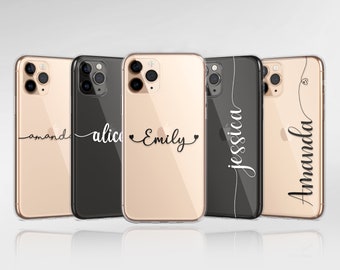 Personalisierte Handyhülle Custom Name Schwarz Weiß Cover passend für iPhone 15 Pro Max, 14, 13, 12, 11, XR, 8+, 7 & Samsung S23, S22, A14, A54