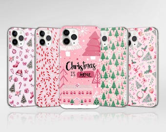 Bonita funda navideña rosa con estampado navideño, compatible con iPhone 17 Pro Max, 16e, 15, 14, 12 y Samsung S25 Ultra, S24 FE, A56, Pixel 9 Pro 8.