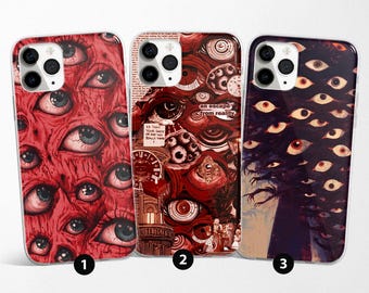 Creepy Eyes-telefoonhoesje rood Gore Eyeball Horror Cover geschikt voor iPhone 17 Pro Max, 16e, 15, 14, 12 en Samsung S25 Ultra, S24 FE, A56, Pixel 10