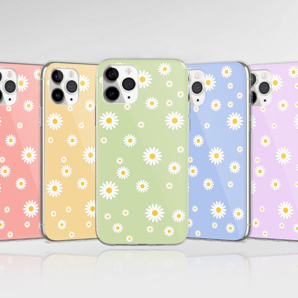 Cute Daisy Phone Case Pastel Flower Case Cover fit for iPhone 15 Pro Max, 14, 13, 12, 11, XR, 8+, 7 & Samsung S23, S22, A14, A54