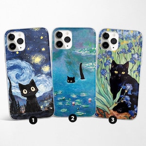 Van Gogh Phone Case Black Cat Cover fit for iPhone 16 Pro Max 15 14 13 12 11 XS Plus Samsung S25 S24 A55 A54 Pixel 9 Pro 8