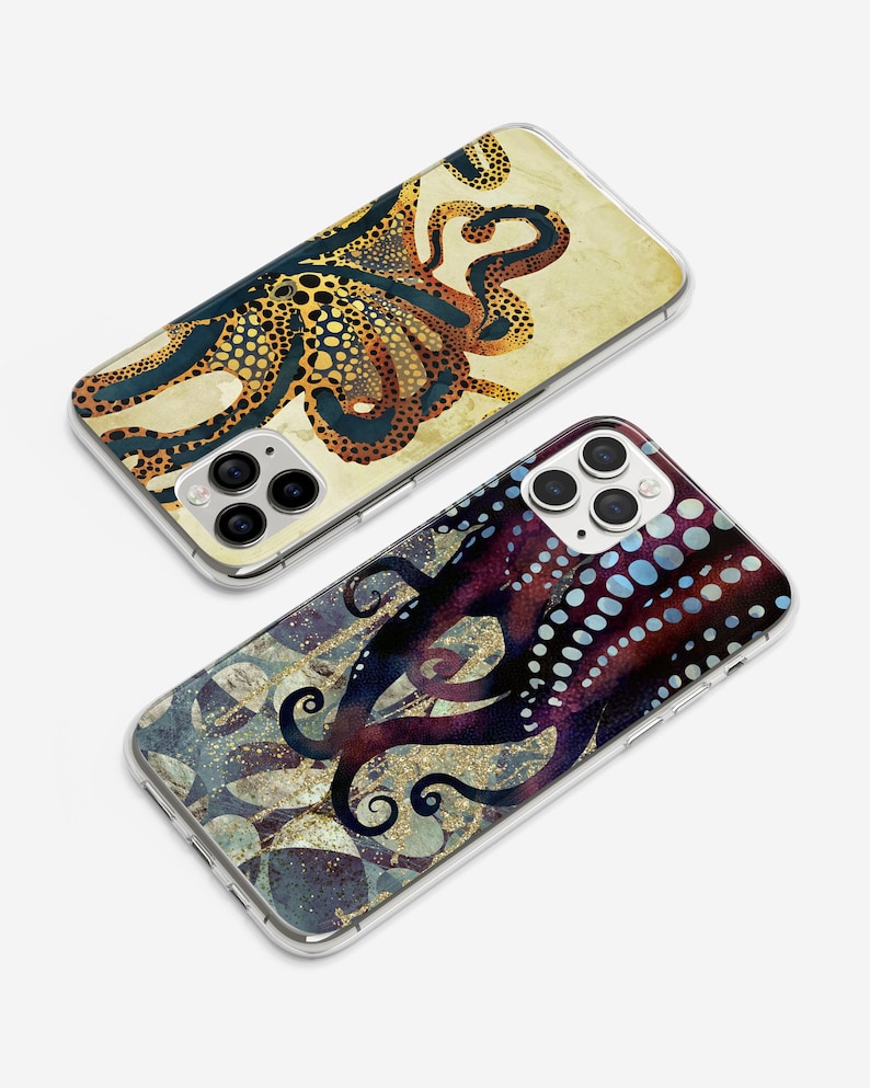 Octopus Phone Case Sea Animals Cover fit for iPhone 14 Pro, 13, 12, 11, XR, 8+, 7 & Samsung S23, S22, A53, A51, Huawei P20, P30 Lite