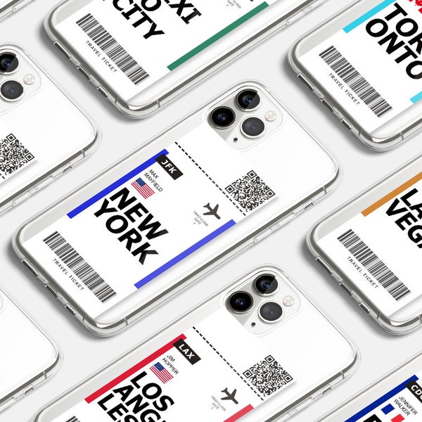 Étui personnalisé pour billet d’avion et carte d’embarquement pour iPhone 15 Pro Max, 14, 13, 12, 11, XR, 8+, 7 et Samsung S23, S22, A14, A54