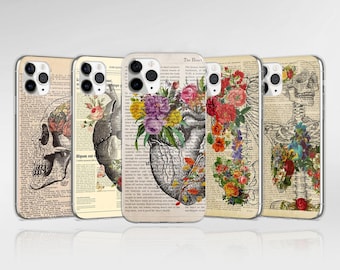 Cute Floral Body Anatomy Phone Case Skeleton Parts Cover fit for iPhone 17 Pro Max, 16e, 15, 14, 12 & Samsung S25 Ultra, S24 FE, A56