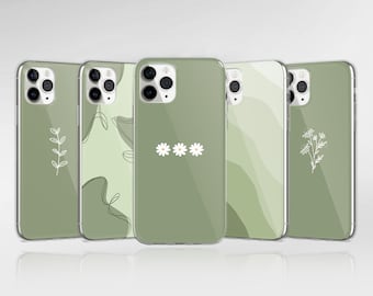 Sage Green Minimalist Phone Case Floral Cover fit for iPhone 16 Pro Max 15 14 13 12 11 XS Plus Samsung S25 S24 A55 A54 Pixel 9 Pro 8