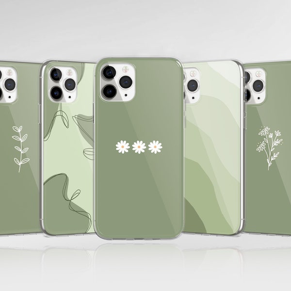 Sage Green Phone Case Minimalist Cover fit for iPhone 15 Pro Max, 14, 13, 12, 11, XR, 8+, 7 & Samsung S23, S22, A14, A54