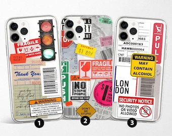 Clear Stickers Phone Case Collage Cover for iPhone 17 Pro Max, 16e, 15, 14, 12 & Samsung S25 Ultra, S24 FE, A56, Pixel 9 Pro 8