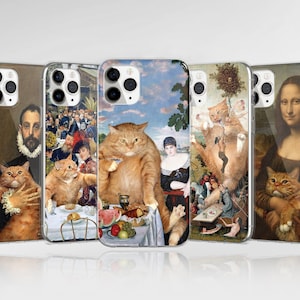 Coque de téléphone drôle chat parodie Art Cover pour iPhone 16 Pro Max 15 14 13 12 11 XS Plus Samsung S25 S24 A55 A54 Pixel 9 Pro 8