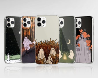 Aesthetic Ghost Phone Case Lonely Spooky Art Cover fit for iPhone 15 Pro Max, 14, 13, 12, 11, XR, 8+, 7 & Samsung S23, S22, A14, A54