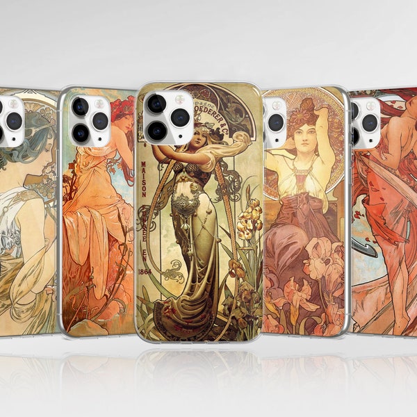 Alphonse Mucha Art Phone Case Vintage Hülle passend für iPhone 15 Pro Max, 14, 13, 12, 11, XR, 8+, 7 & Samsung S23, S22, A14, A54
