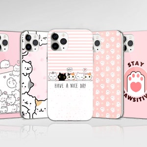 Pink Cute Cat Phone Case Kitten Cover fit for iPhone 16 Pro Max 15 14 13 12 11 XS Plus Samsung S25 S24 A55 A54 Pixel 9 Pro 8