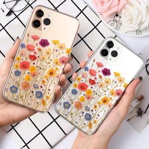 Clear Floral Phone Case Pressed Flower Cover For iPhone 16 Pro Max 15 14 13 12 11 XS Plus Samsung S25 S24 A55 A54 Pixel 9 Pro 8