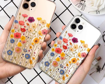 Telefoonhoesje met doorzichtige bloemen bloemencover voor iPhone 17 Pro Max, 16e, 15, 14, 12 en Samsung S25 Ultra, S24 FE, A56, Pixel 9 Pro 8
