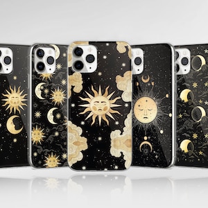 Gold Sun And Moon Phone Case Astrology Cover fit for iPhone 16 Pro Max 15 14 13 12 11 XS Plus Samsung S25 S24 A55 A54 Pixel 9 Pro 8